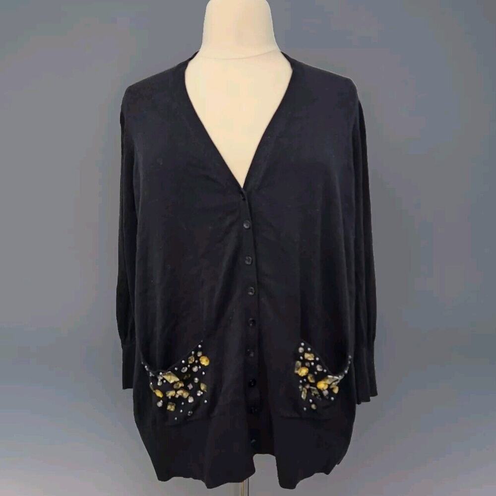 Apt. 9 Black Embellished Pockets Cardigan Size 2X